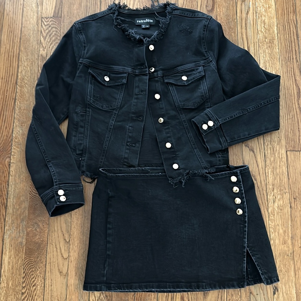 Retrofete | Black Distressed Denim Skirt Set